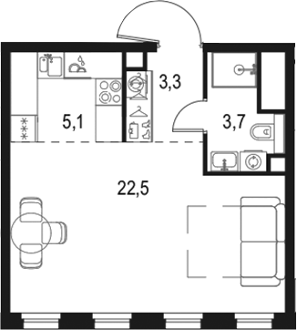 Планировка — Левел Селигерская, Студия, 34 м²