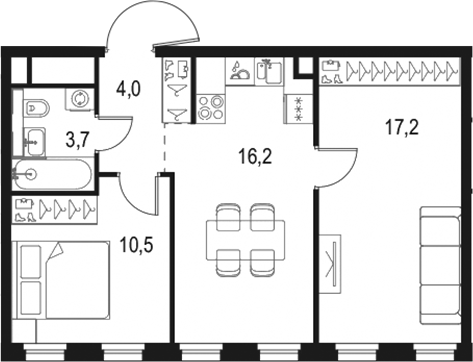 Планировка — Левел Селигерская, 3-комн., 51 м²