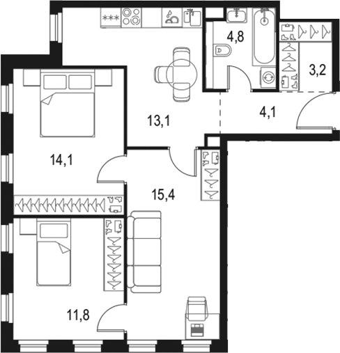 Планировка — Левел Селигерская, 3-комн., 66 м²