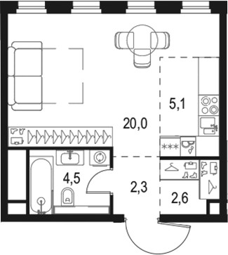 Планировка — Левел Селигерская, Студия, 34 м²