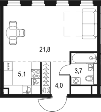 Планировка — Левел Селигерская, Студия, 34 м²