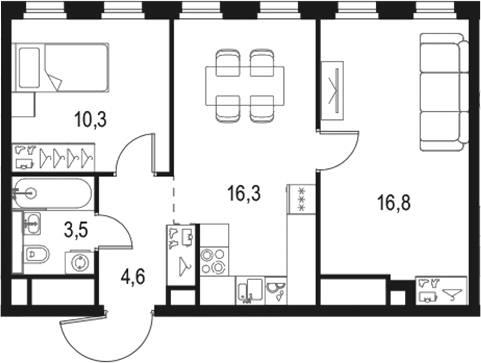 Планировка — Левел Селигерская, 3-комн., 51 м²