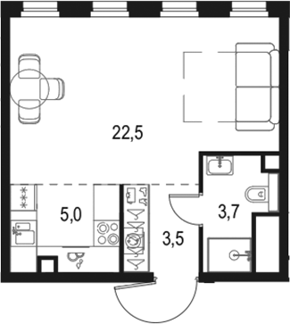 Планировка — Левел Селигерская, Студия, 34 м²