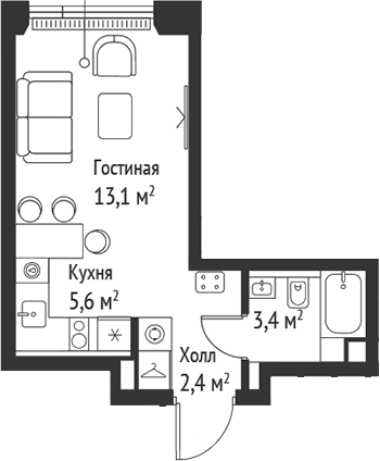 Планировка — Сет, Студия, 25 м²