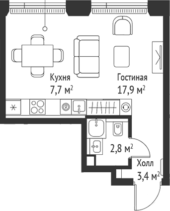 Планировка — Сет, Студия, 32 м²