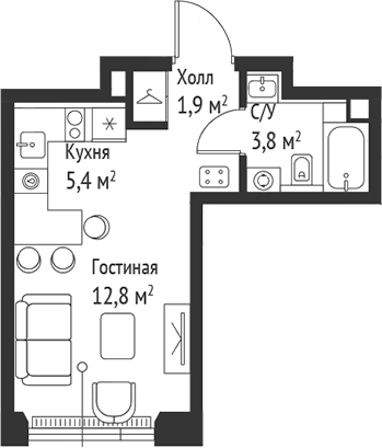 Планировка — Сет, Студия, 24 м²