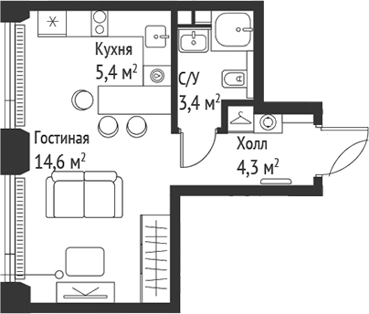 Планировка — Сет, Студия, 28 м²