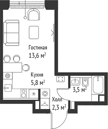 Планировка — Сет, Студия, 25 м²