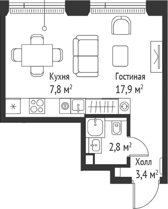 Планировка — Сет, Студия, 32 м²