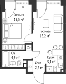 Планировка — Сет, 2-комн., 41 м²