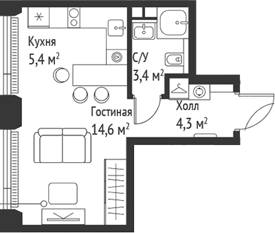 Планировка — Сет, Студия, 28 м²