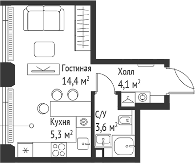 Планировка — Сет, Студия, 27 м²