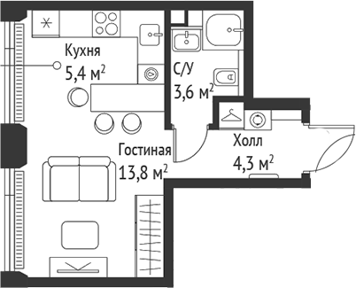 Планировка — Сет, Студия, 27 м²