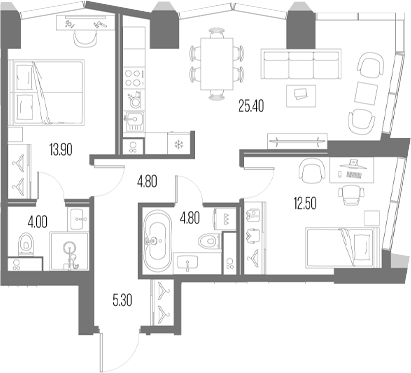 Планировка — Северный Порт, 3-комн., 71 м²