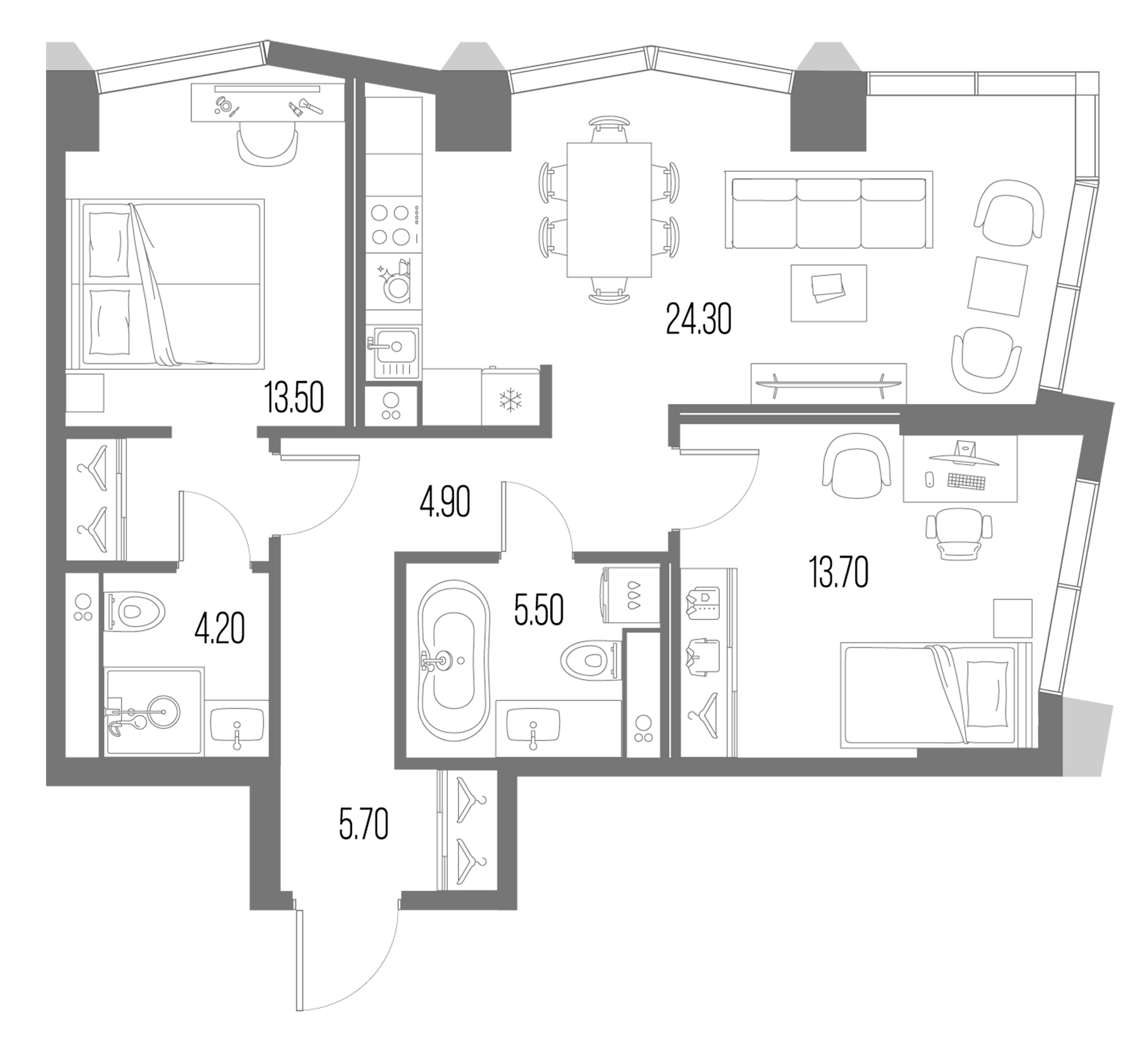 Планировка — Северный Порт, 3-комн., 72 м²