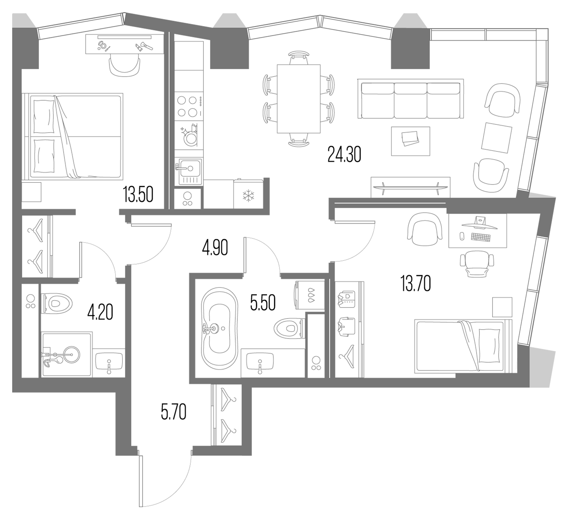 Планировка — Северный Порт, 3-комн., 72 м²