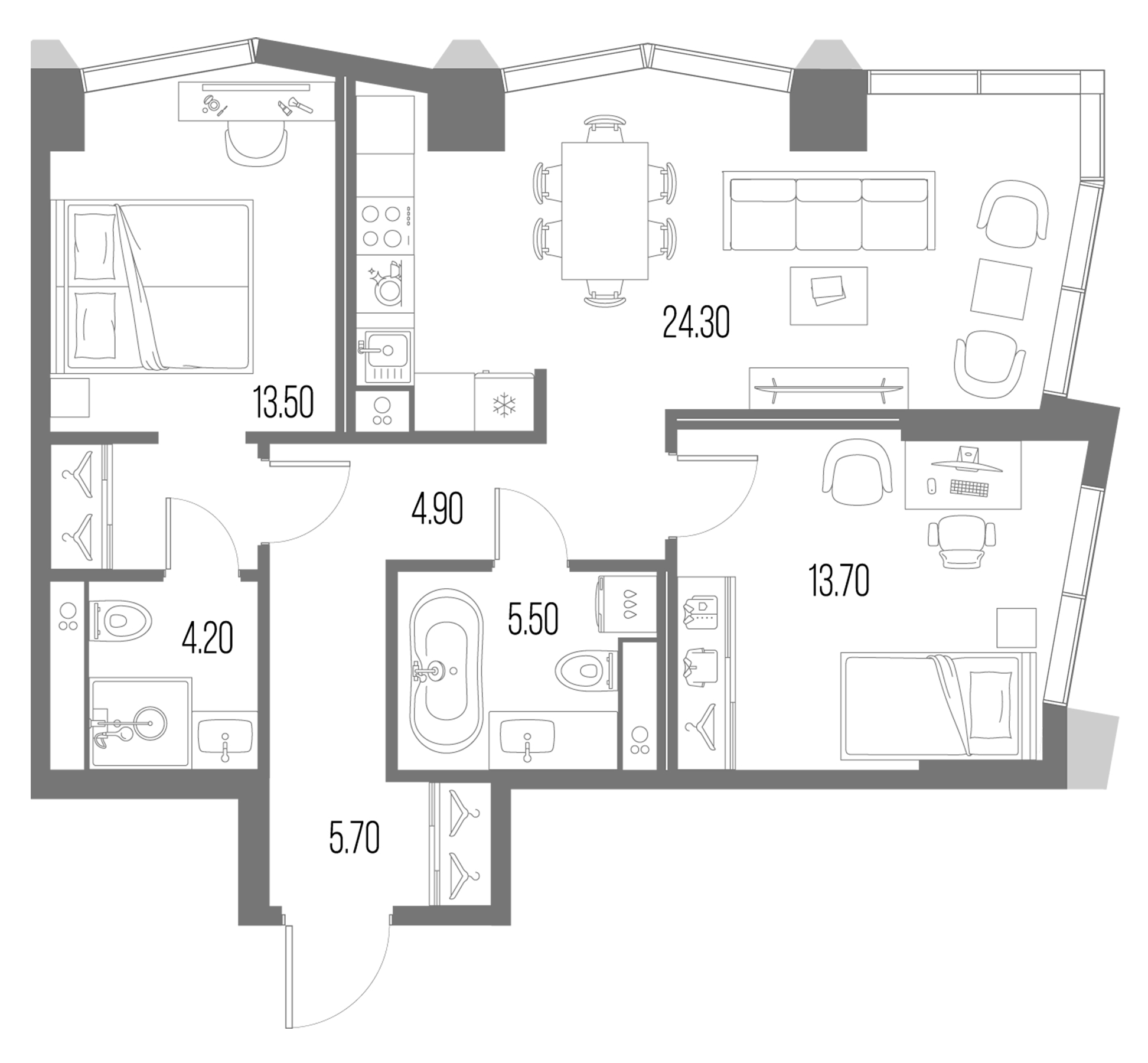 Планировка — Северный Порт, 3-комн., 72 м²