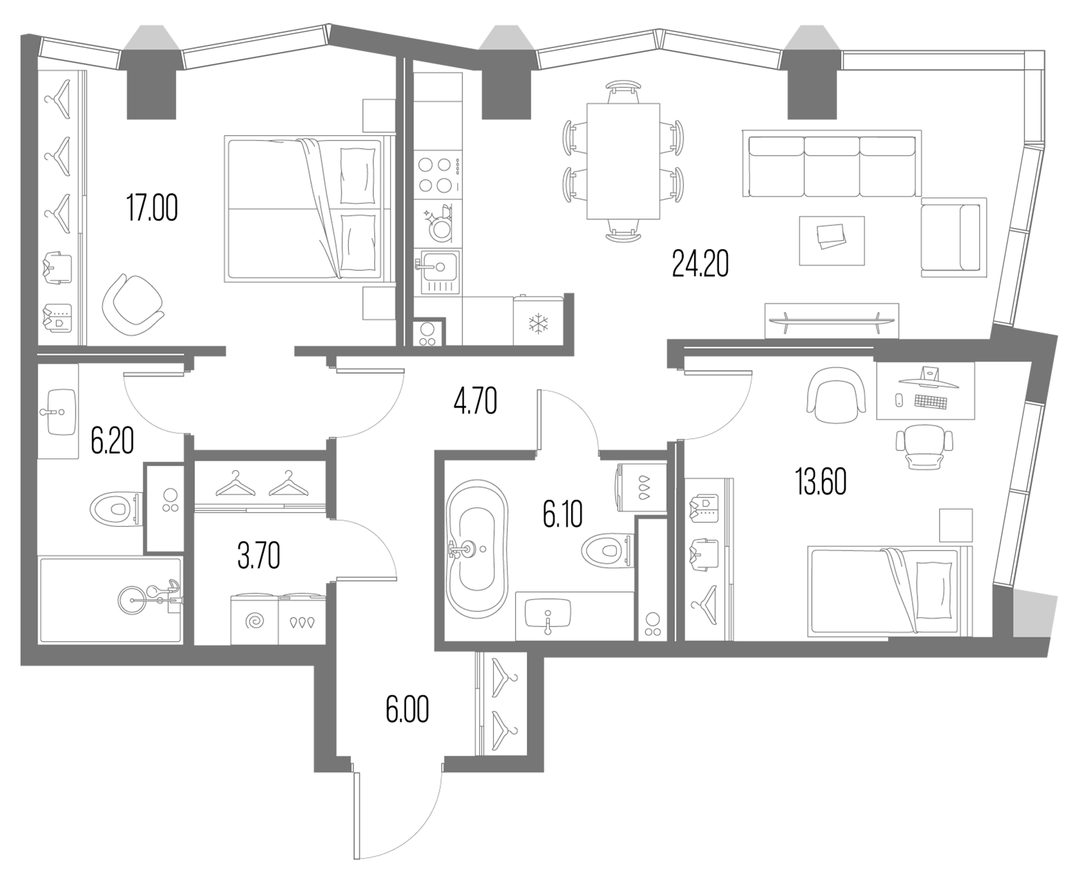 Планировка — Северный Порт, 3-комн., 82 м²