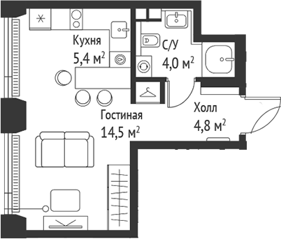Планировка — Сет, Студия, 29 м²