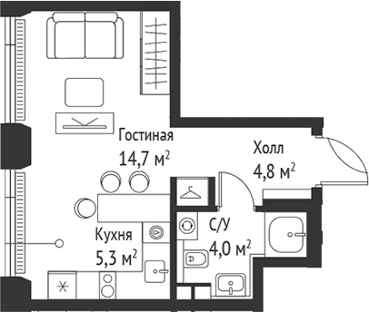 Планировка — Сет, Студия, 29 м²