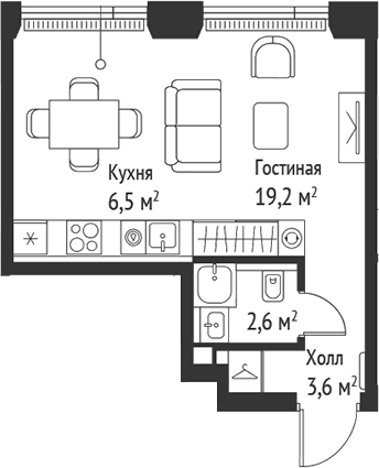 Планировка — Сет, Студия, 32 м²