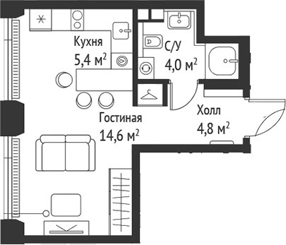 Планировка — Сет, Студия, 29 м²