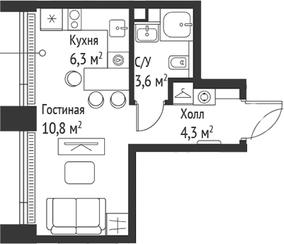 Планировка — Сет, Студия, 25 м²