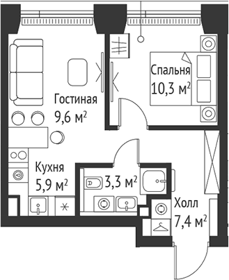 Планировка — Сет, 2-комн., 36 м²