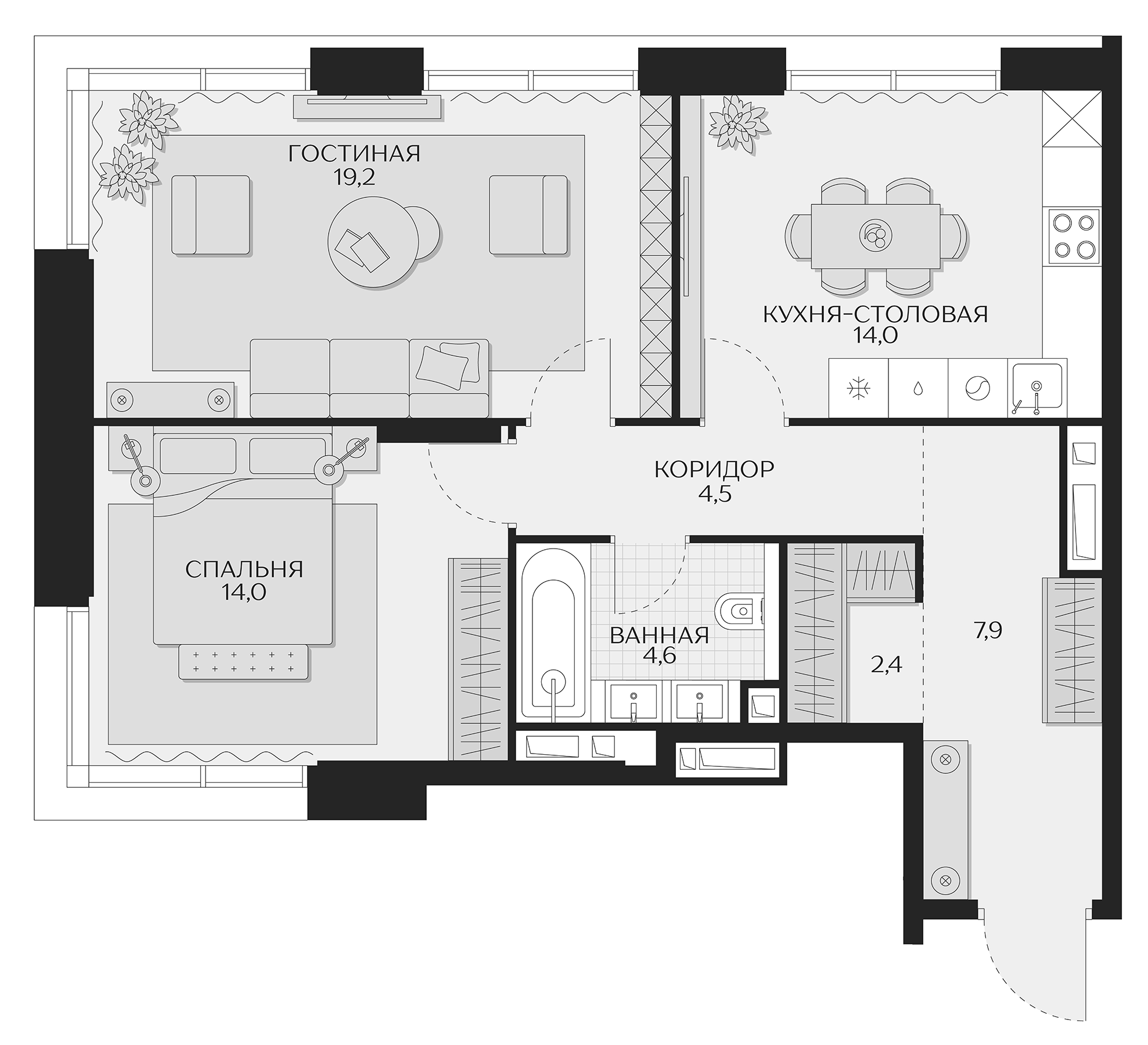 Планировка — Кутузов Сити, 2-комн., 67 м²