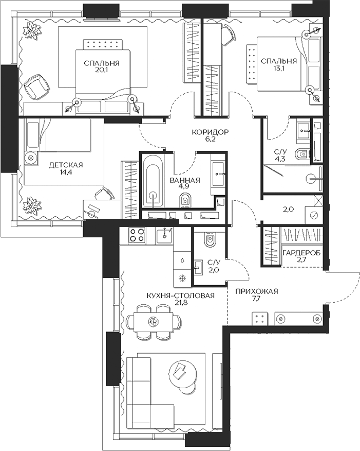 Планировка — Кутузов Сити, 4-комн., 99 м²