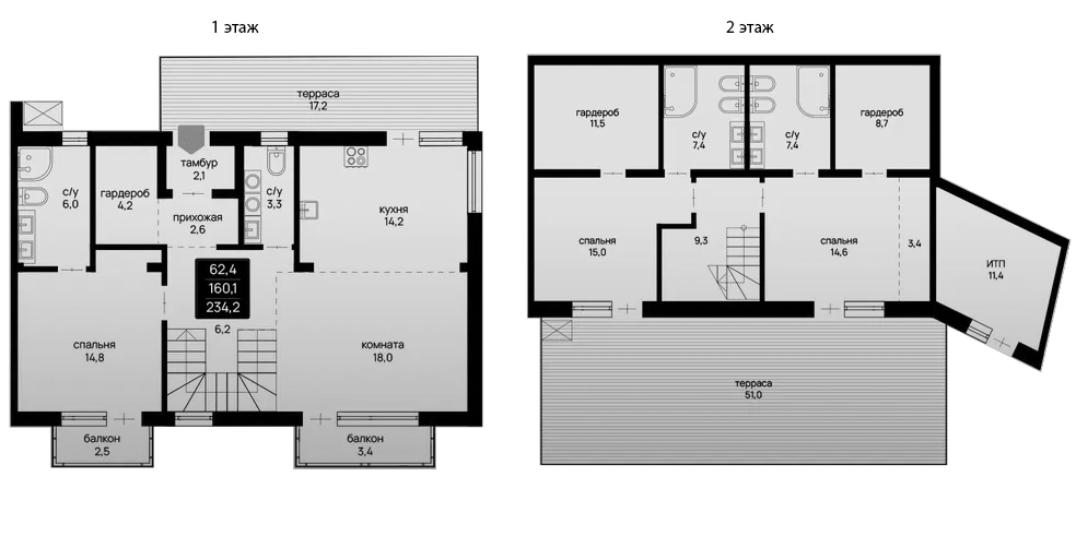 Планировка — Отрада на реке, 3-комн., 176 м²