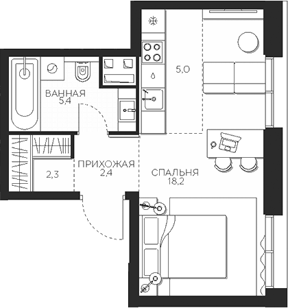Планировка — Кутузов Сити, Студия, 33 м²
