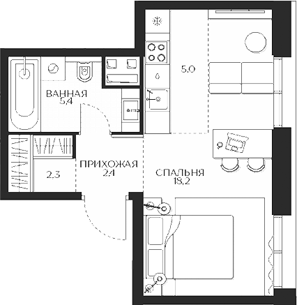 Планировка — Кутузов Сити, Студия, 33 м²
