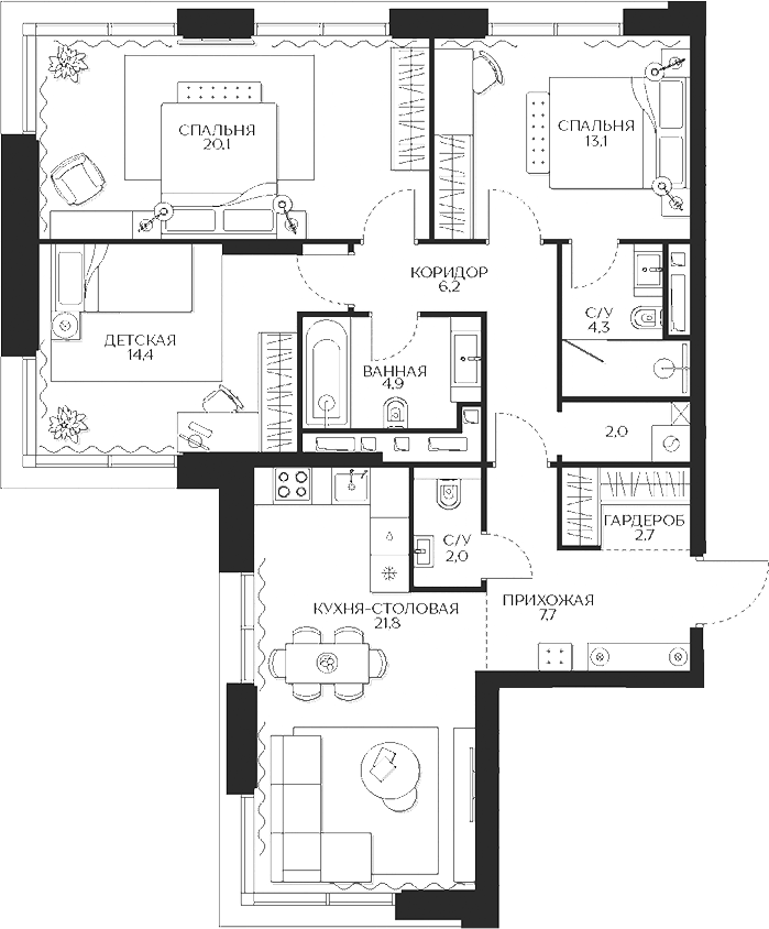 Планировка — Кутузов Сити, 4-комн., 99 м²