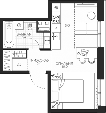 Планировка — Кутузов Сити, Студия, 33 м²