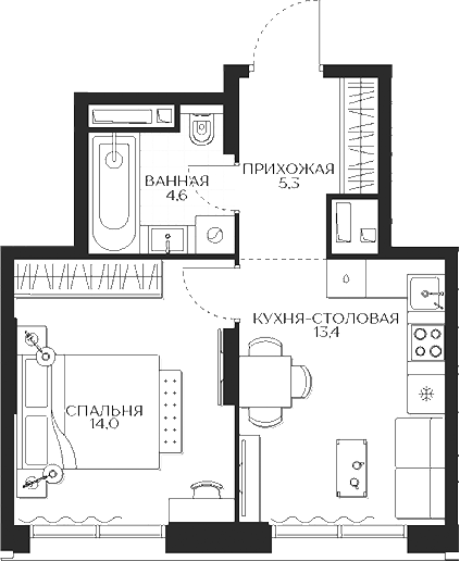 Планировка — Кутузов Сити, 1-комн., 37 м²