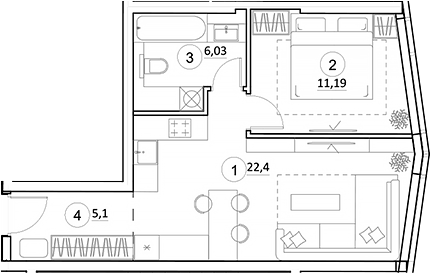 Планировка — УНО.Горбунова, 2-комн., 45 м²