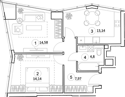 Планировка — УНО.Горбунова, 2-комн., 54 м²