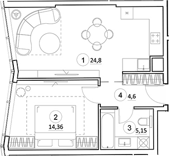 Планировка — УНО.Горбунова, 2-комн., 49 м²