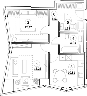 Планировка — УНО.Горбунова, 2-комн., 53 м²