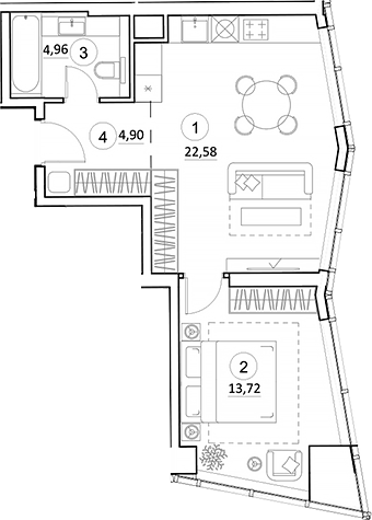 Планировка — УНО.Горбунова, 2-комн., 46 м²
