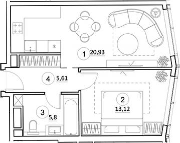 Планировка — УНО.Горбунова, 2-комн., 45 м²