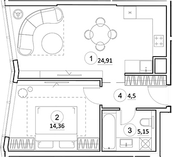 Планировка — УНО.Горбунова, 2-комн., 49 м²