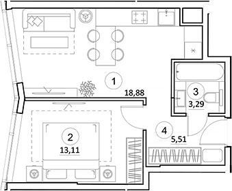 Планировка — УНО.Горбунова, 2-комн., 41 м²