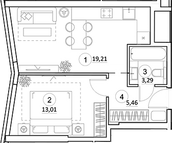 Планировка — УНО.Горбунова, 2-комн., 41 м²