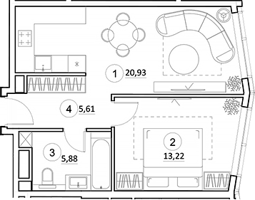 Планировка — УНО.Горбунова, 2-комн., 46 м²