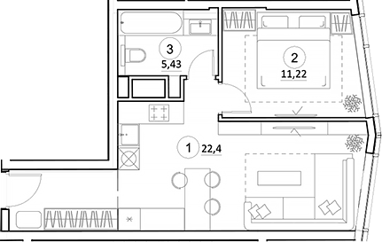 Планировка — УНО.Горбунова, 2-комн., 44 м²