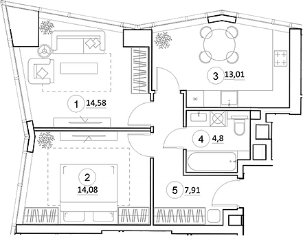 Планировка — УНО.Горбунова, 2-комн., 54 м²