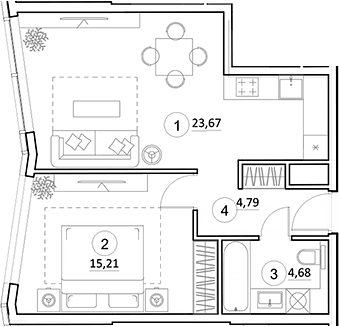 Планировка — УНО.Горбунова, 2-комн., 48 м²