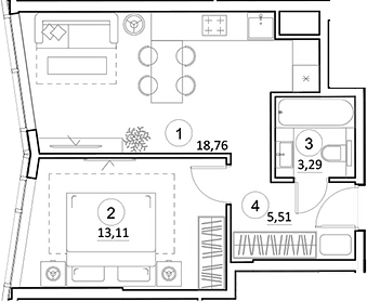 Планировка — УНО.Горбунова, 2-комн., 41 м²